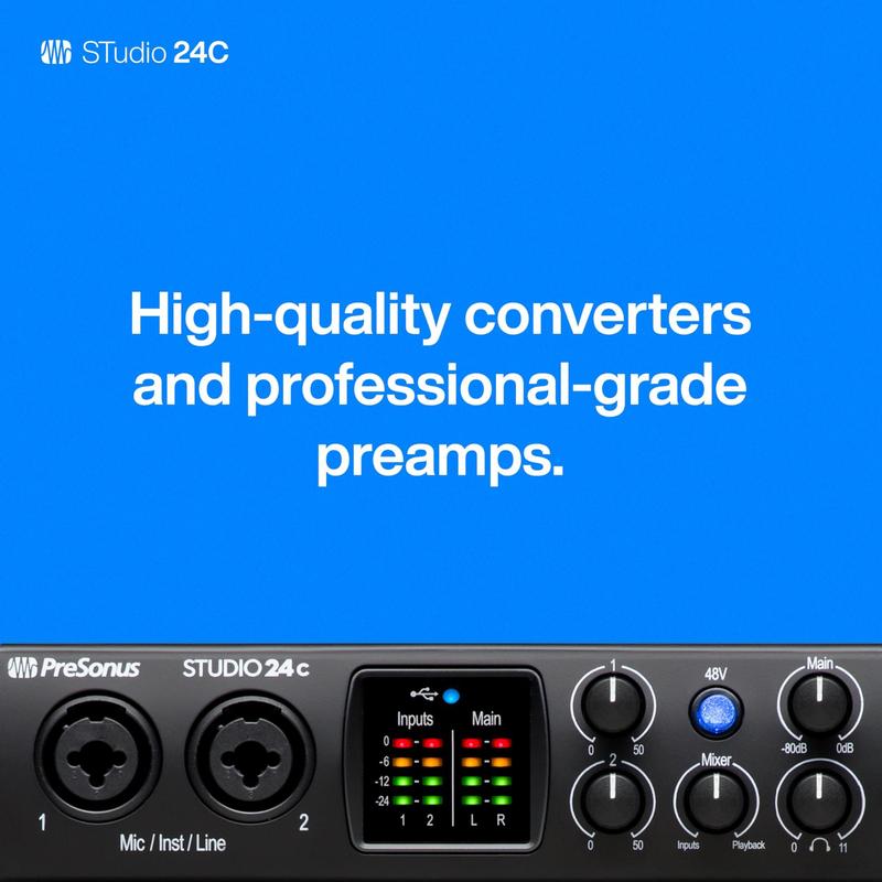 Interface de áudio PreSonus Studio 24c 2x2, 192kHz com software